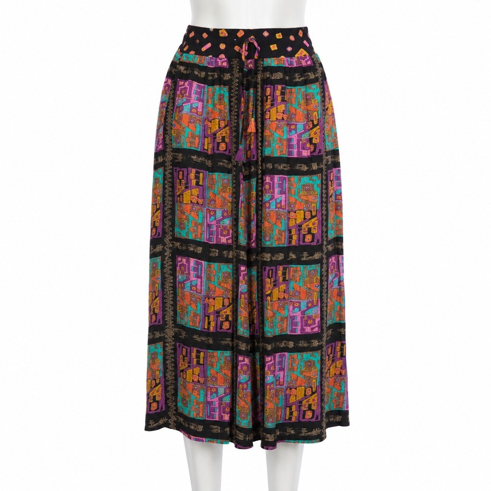 Componix Marsha Brander Skirt Women L Black Multi Abstract Art‎ Deco Colorful